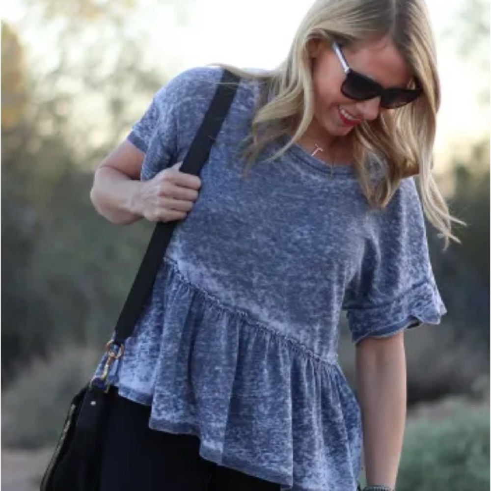 Casual Heathered Blue Peplum Top